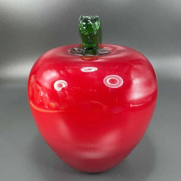 Large Art Glass Apple With Green Stem Glass Figurine Decor Paperweight Vintage - Picture 10 of 12